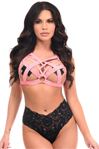 BOXED Lt Pink Stretchy Body Harness with Silver Hardware