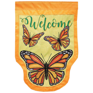 Monarch Butterfly Welcome Double Applique Garden Flag