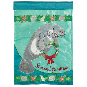 Christmas Manatee Double Applique Garden Flag
