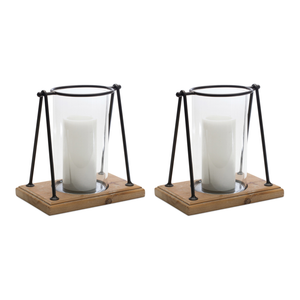 Modern Framed Candle Holder with Wood Base 