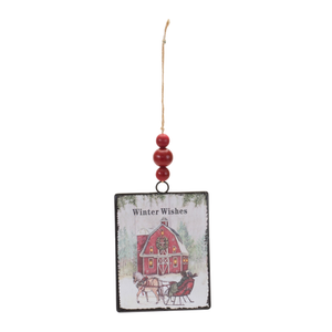 Glass Winter Wishes Barn Ornament 