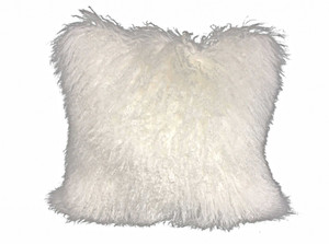 24" Bright White Genuine Tibetan Lamb Fur Pillow with Microsuede Backing - 4512822782287