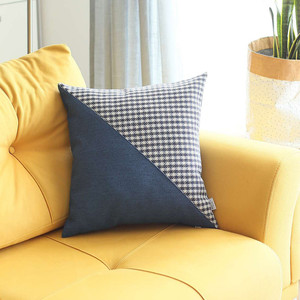 18" X 18" Black And Blue Houndstooth Zippered Handmade Polyester Throw Pillow Cover - 606114452027 18" X 18" Black And Blue Houndstooth Zippered Handmade Polyester Throw Pillow Cover - 606114452027
