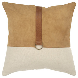 Homeroots Brown Beige Leather Band Modern Throw Pillow, Brown Beige, 20 x 20 Inches