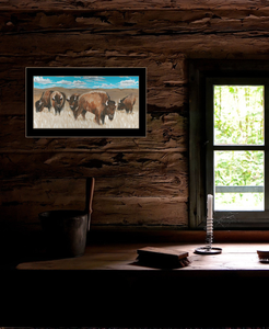 Bison Herd Black Framed Print Wall Art