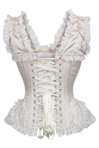 Top Drawer Ivory Brocade & Lace Steel Boned Corset with Cap Sleeves