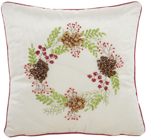 16" X 16" Beige Zippered Handmade Velvet Christmas Wreath Throw Pillow - 606114461944