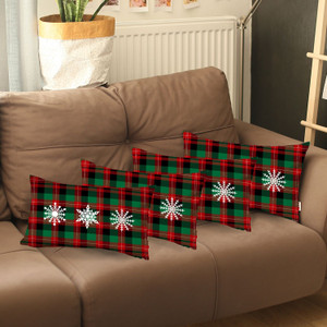 Set of 4 Christmas Snowflake Trio Plaid Lumbar Pillow Covers - 808230092532 Set of 4 Christmas Snowflake Trio Plaid Lumbar Pillow Covers - 808230092532