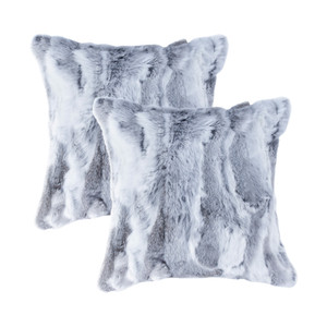 Set Of Two 18" Grey Rabbit Natural Fur Throw Pillows - 4512839592114 Set Of Two 18" Grey Rabbit Natural Fur Throw Pillows - 4512839592114