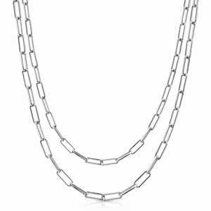 Silver Double Elongated Link Chain Necklace