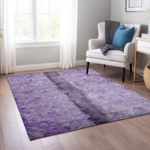 3' X 5' Purple Lavender And Lilac Abstract Washable Indoor Outdoor Area Rug