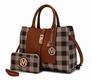 Yuliana Checkered Satchel Bag with Wallet