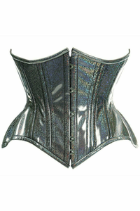 Top Drawer Rainbow-Glitter Holo Double Steel Boned Curvy Cut Waist Cincher Corset