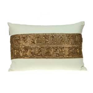 Homeroots Home Decor Glam Off White with Golden Sequins Lumbar Throw Pillow