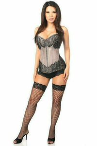 Top Drawer Brocade Steel Boned Corset with Black Eyelash Lace