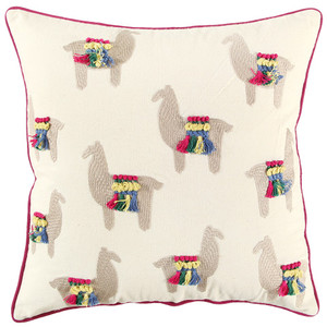 Ivory Fiesta Fun Embroidered Llamas Throw Pillow - 808230117648 Ivory Fiesta Fun Embroidered Llamas Throw Pillow - 808230117648