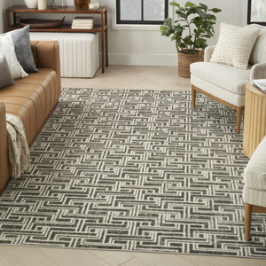 5' x 7' Gray Geometric Distressed Area Rug