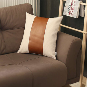 White and Brown Strap Faux Leather Throw Pillow - 808230077829 White and Brown Strap Faux Leather Throw Pillow - 808230077829