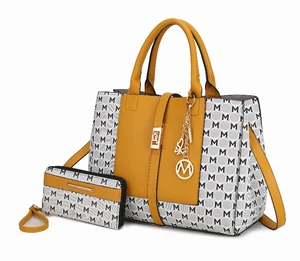 Yuliana Circular M emblem Print Satchel Bag with Wallet - 2 pieces