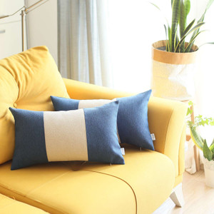 Set Of 2 Blue And Ivory Lumbar Pillow Covers - 808230029378 Set Of 2 Blue And Ivory Lumbar Pillow Covers - 808230029378