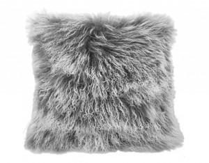 20" Grey Genuine Tibetan Lamb Fur Pillow with Microsuede Backing - 4512822782249