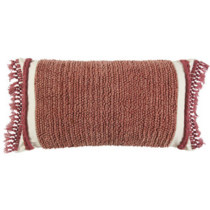 Rust Braided Stripe Macrame Fringe Lumbar Pillow - 808230117488