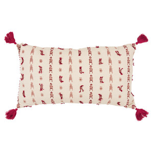 Homeroots Home Decor Red Beige Tribal Inspired Tasseled Lumbar Pillow, Red Beige, 26 x 14 Inches