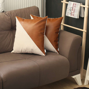 Set Of 2 White And Faux Leather Lumbar Pillow Covers - 808230028647 Set Of 2 White And Faux Leather Lumbar Pillow Covers - 808230028647
