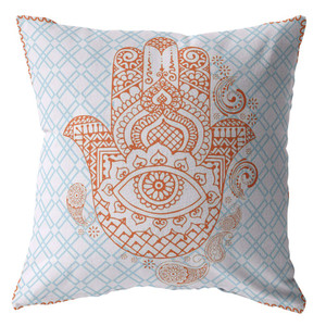 18” Blue Orange Hamsa Suede Zippered Throw Pillow - 808230190337