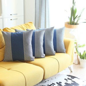 Set Of 4 Blue Houndstooth Pillow Covers - 808230027886 Set Of 4 Blue Houndstooth Pillow Covers - 808230027886