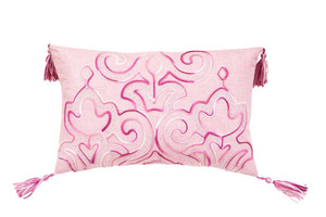 13" X 20" Pink Embroidered Damask Throw Pillow With Tassels - 606114066026 13" X 20" Pink Embroidered Damask Throw Pillow With Tassels - 606114066026