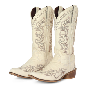 TuffRider Womens Snip Toe Paris Embroidered White Western Boots - Cream - 9
