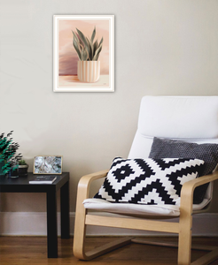Striped Bohemian Plant White Framed Print Wall Art