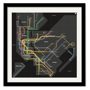 Courtside Market 5 Boroughs Subway, Black Map Framed Canvas