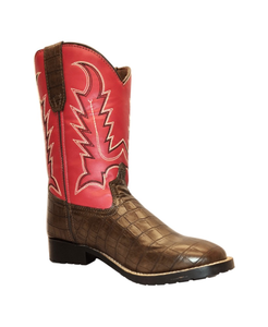 TuffRider Youth Redwood Square Toe Western Boot- Brown w/ Red- 7Y