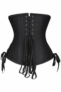Top Drawer Satin Double Steel Boned Curvy Cut Waist Cincher Corset with Lace-Up Sides