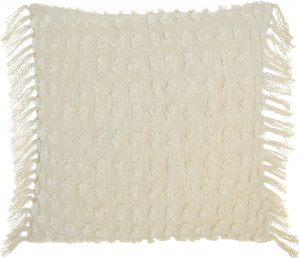 Tassel Detailed White Throw Pillow - 4512822830025