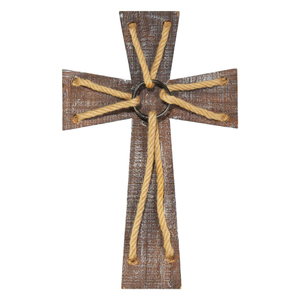 Wall Cross Wood With Rope 