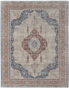 2' X 3' Gray Red And Blue Floral Power Loom Stain Resistant Area Rug