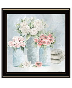Pastel Peonies Pretties Black Framed Print Wall Art