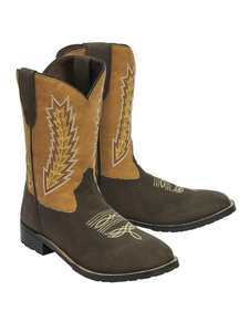 TuffRider Youth Biscayne Square Toe Western Boot- Mocha w/ Tan- 7Y