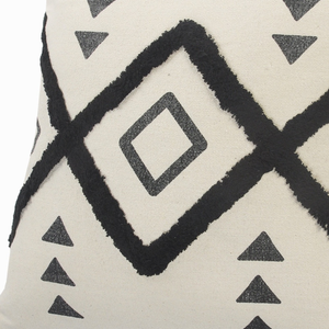 Set of Two 20" Natural And Black Geometric Cotton Throw Pillows with Texture