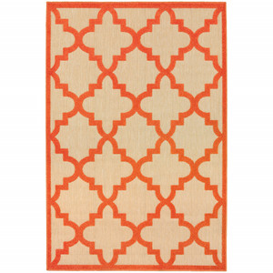 5' X 8' Sand Geometric Stain Resistant Indoor Outdoor Area Rug