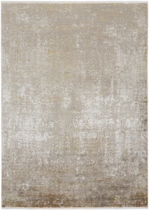 2' X 3' Taupe Ivory And Gold Abstract Area Rug With Fringe