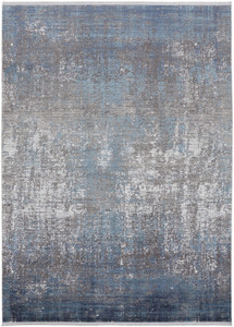 2' X 3' Blue Gray And Silver Abstract Power Loom Distressed Area Rug With Fringe
