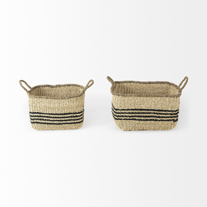 Set of Two Natural And Black Rattan Basket