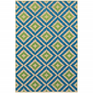 5' X 8' Sand Geometric Stain Resistant Indoor Outdoor Area Rug