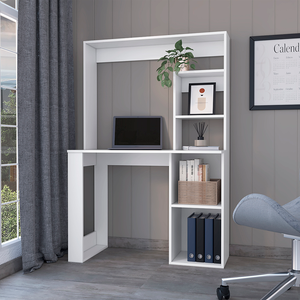 39" White Wood Computer Desk With Hutch