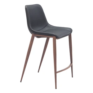 Set of Two 26" Black And Brown Faux Leather And Steel Counter Height Bar Chairs