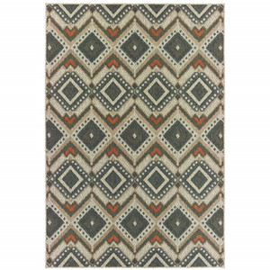 5' X 7' Grey Geometric Stain Resistant Indoor Outdoor Area Rug